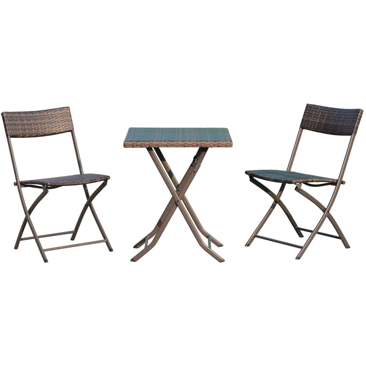 Ensemble meubles de jardin design table carré et chaises pliables résine tressée imitation rotin marron