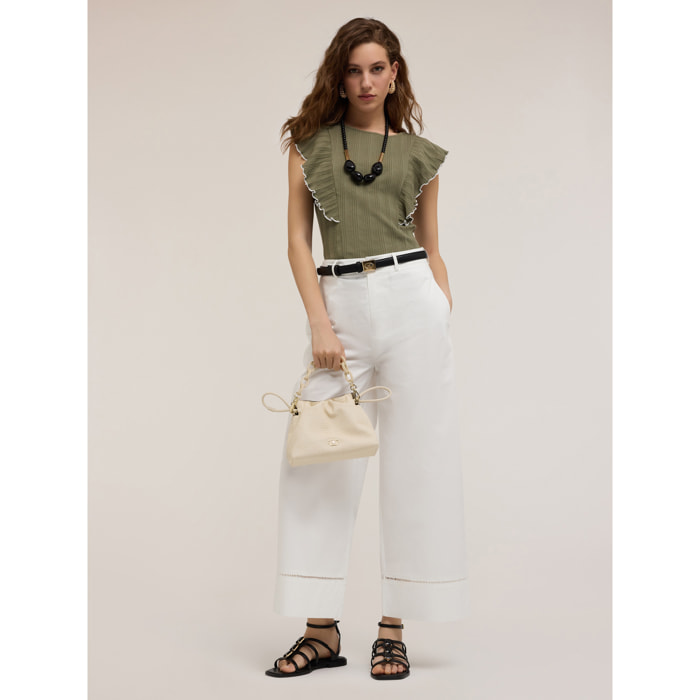 Motivi - Jersey acanalado con volantes - Verde militare