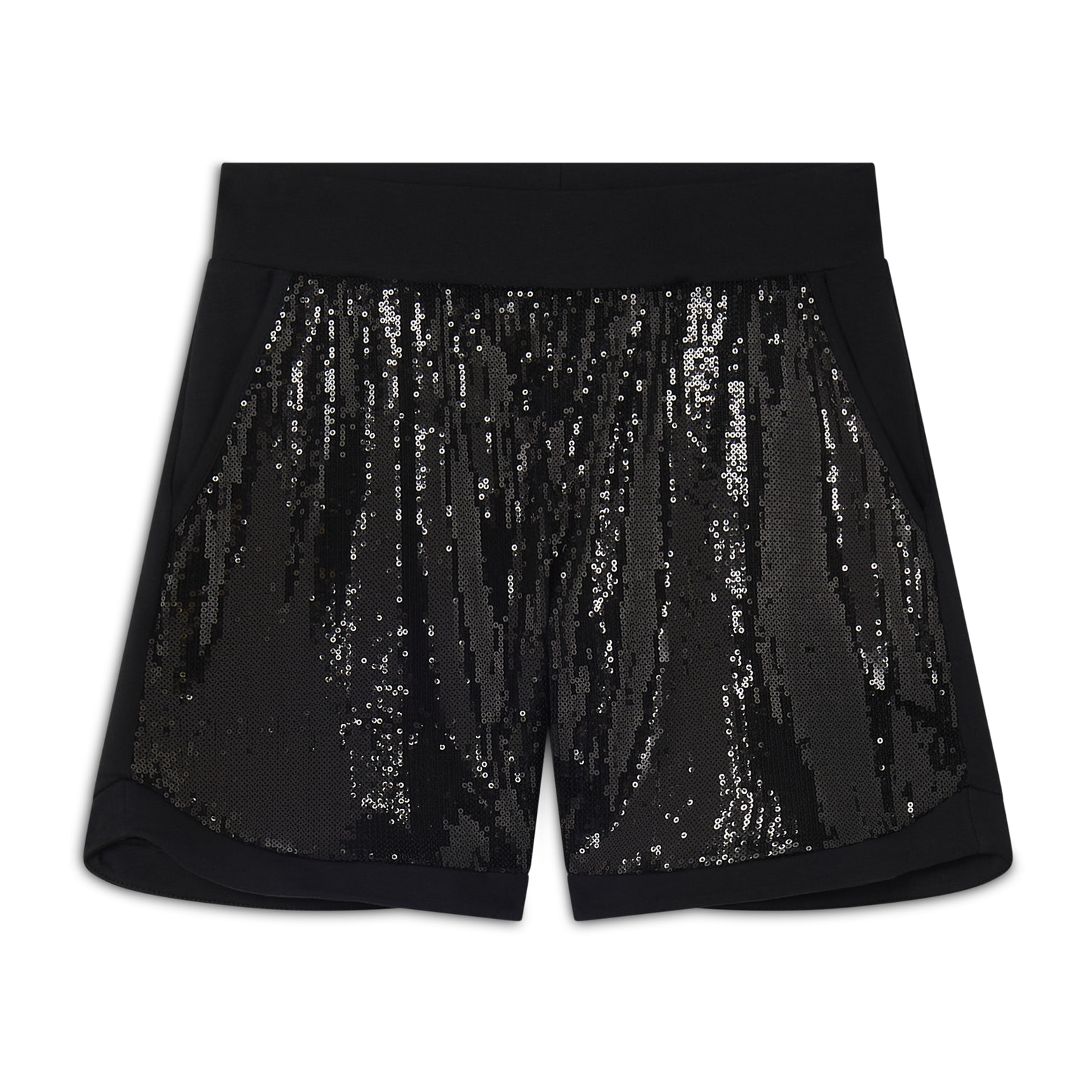 Pantaloni Shorts con paillettes e logo posteriore