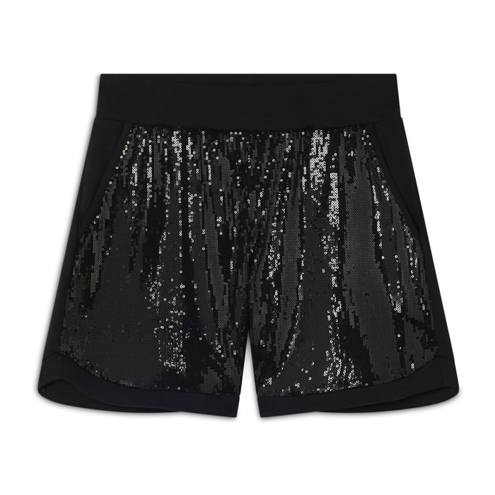 Pantaloni Shorts con paillettes e logo posteriore