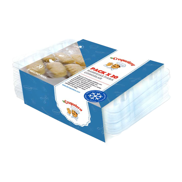 Pack 20 bandejas apilables y reutilizables para 200 masas (croquetas, albóndigas, bolas, etc.)-  La croquetera: patentado y fabricado en España