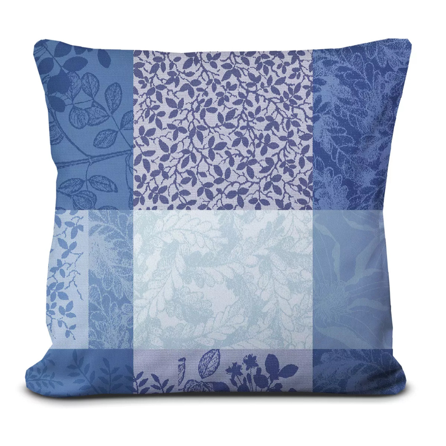 Housse de coussin pur coton 220 g/m² motif jacquard bleu Mille rameaux bleu
