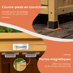 Armoire de jardin sur pied table de rempotage 2 en 1 - double porte, 2 étagères - bois de sapin pré-huilé