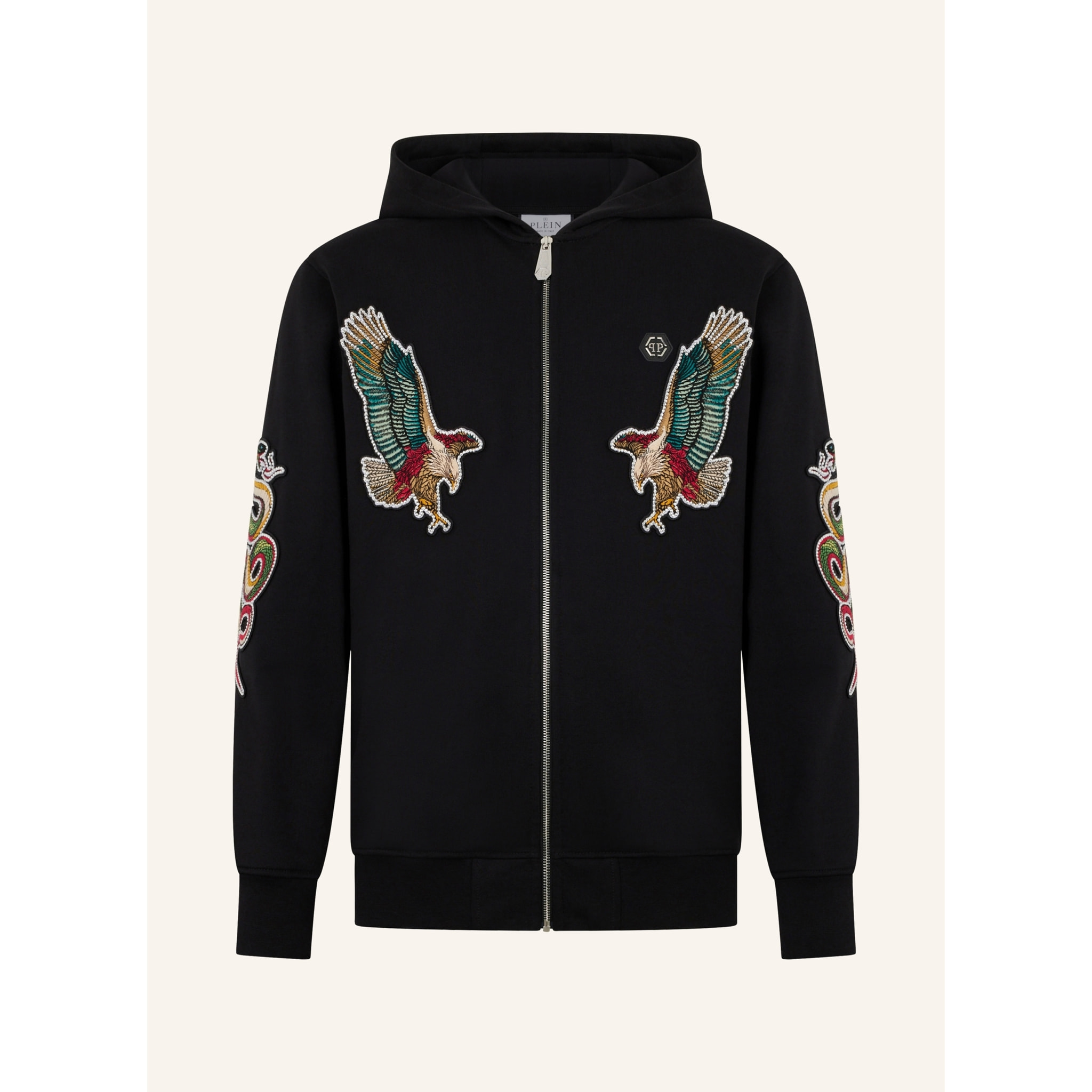 PHILIPP PLEIN Zip Hoodie Tattoo Patches