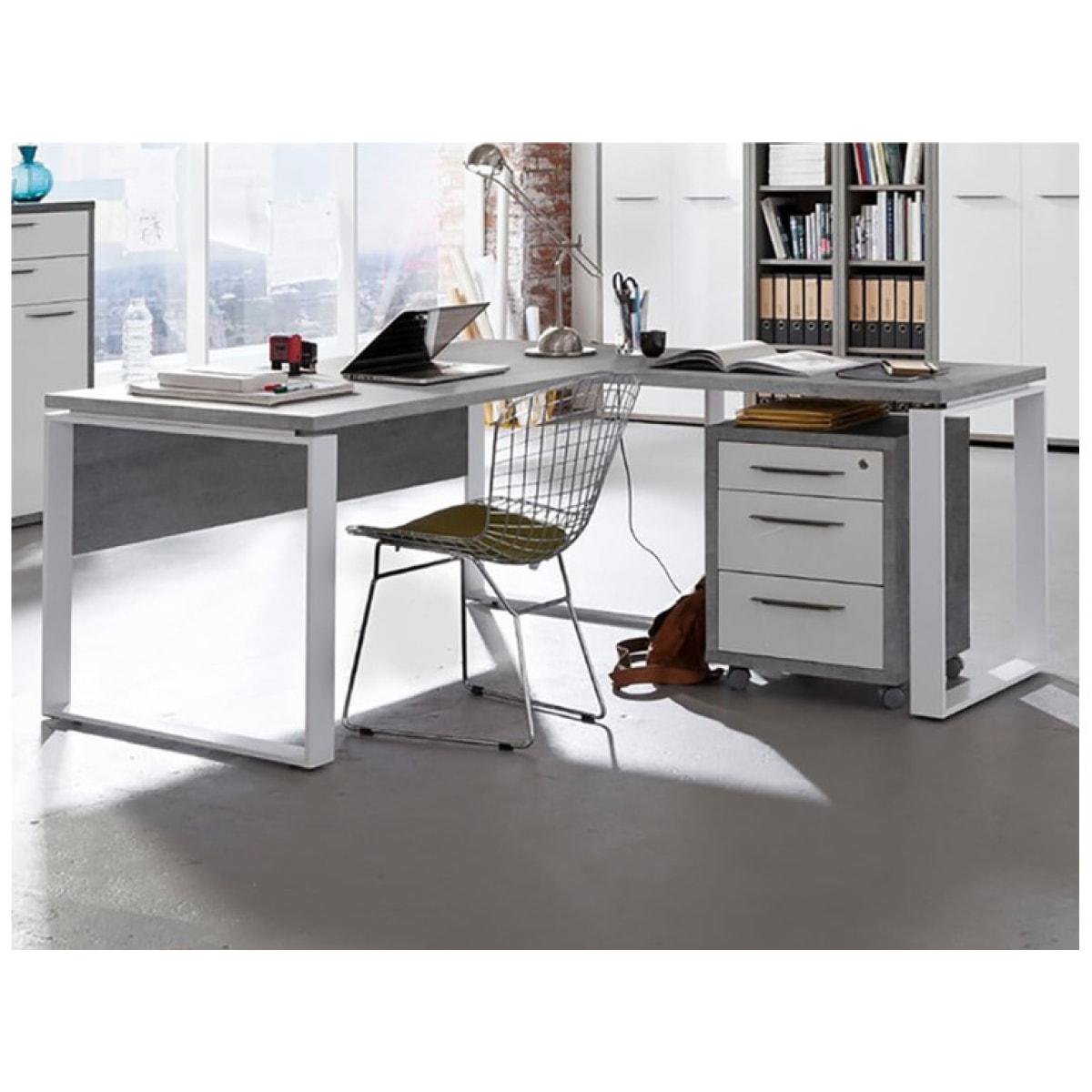 Retour de bureau effet gris béton L.90 cm - OFFICIO