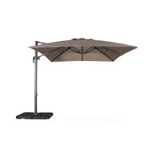 Parasol déporté rectangulaire taupe 3x4m + dalles à lester 50x50cm