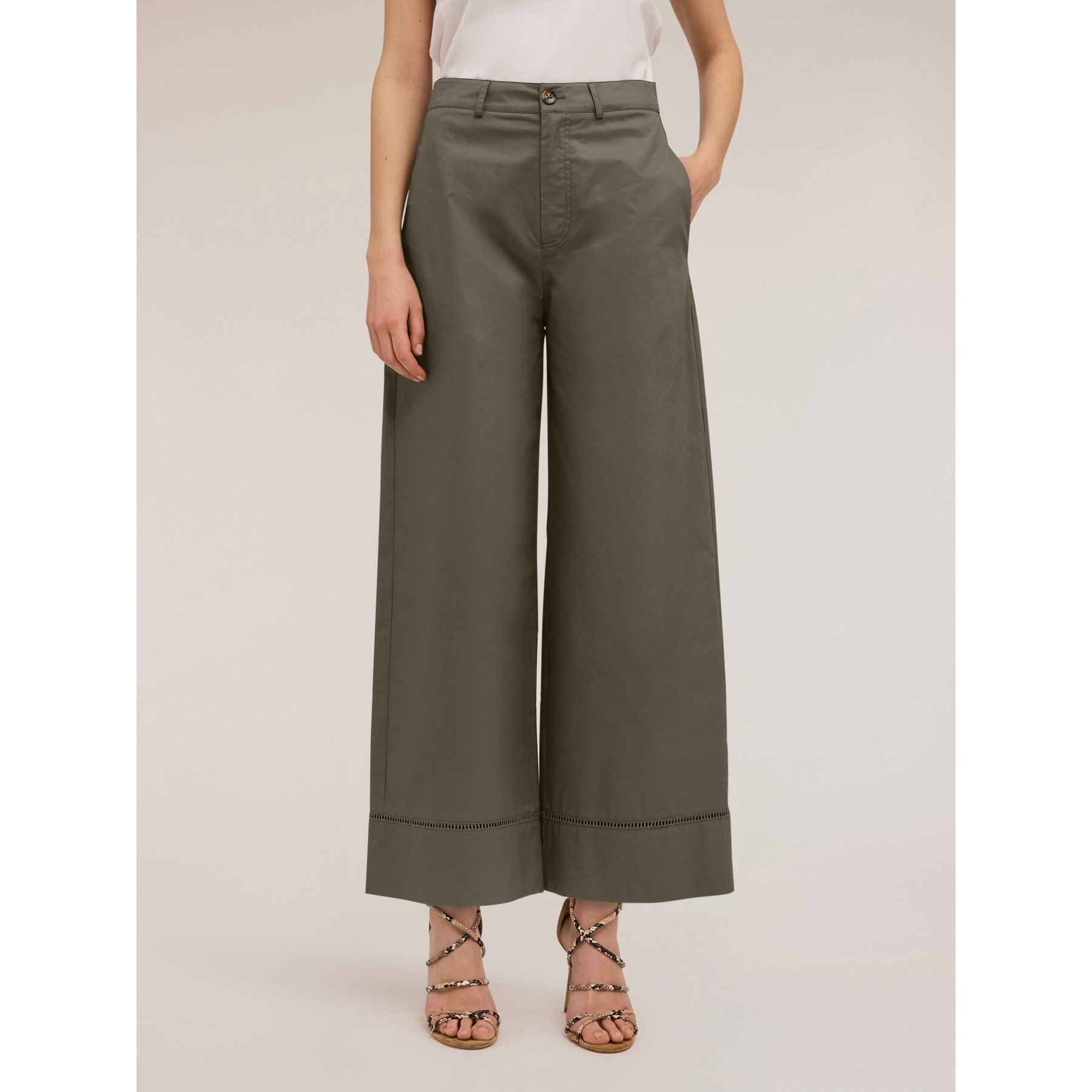 Motivi - Pantaloni wide con dettaglio ajouré - Verde