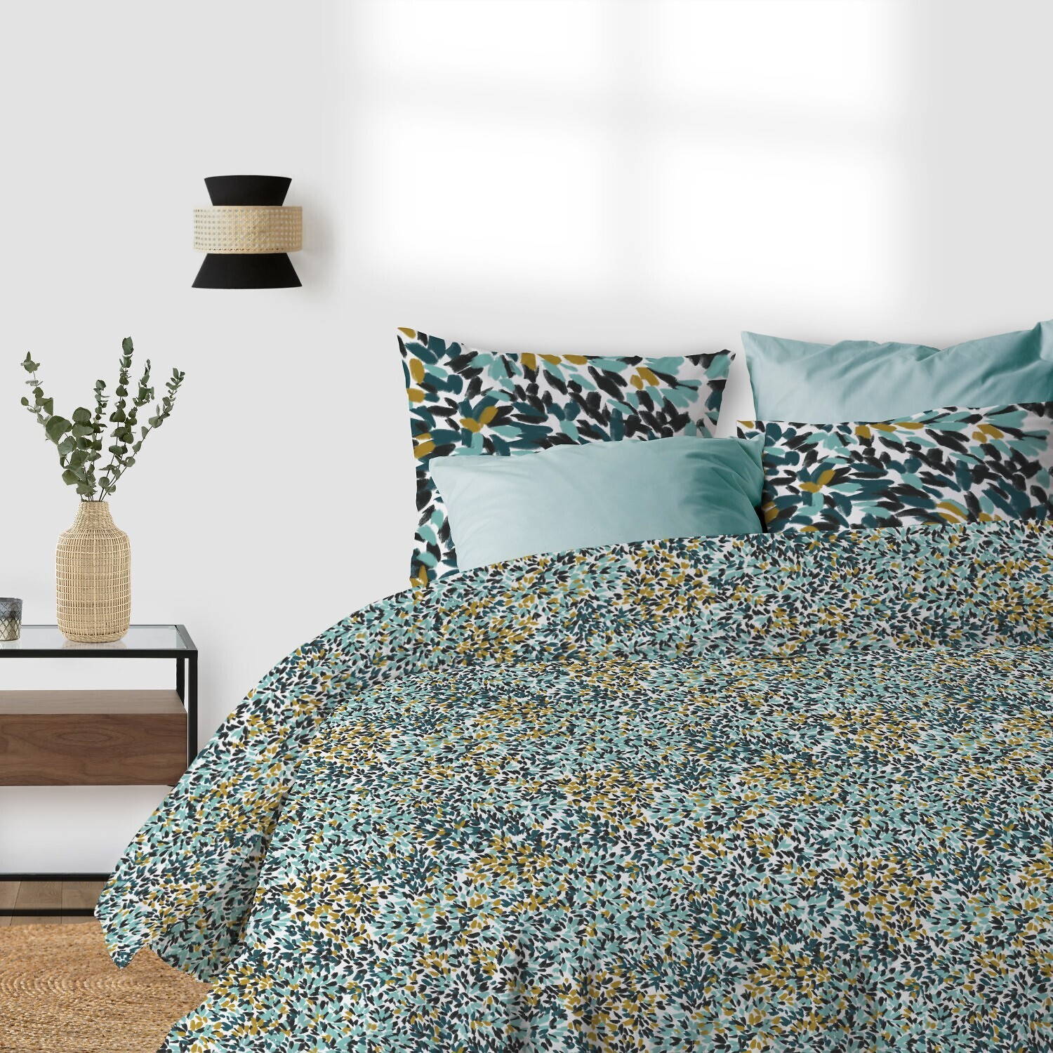 Parure De Couette 3pcs avec Taies oreiller 100% Coton Bio 57 Fils/cm2-telma