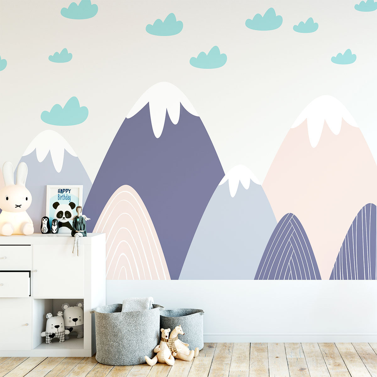 Stickers muraux enfants - Décoration chambre bébé - Autocollant Sticker mural géant enfant montagnes scandinaves FINKA