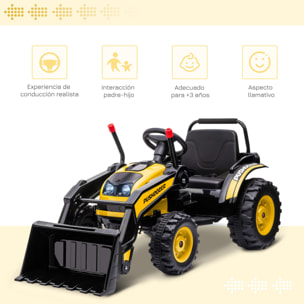 Tractor Excavadora Eléctrico Infantil +3 Años a Batería Música y Luces Amarillo