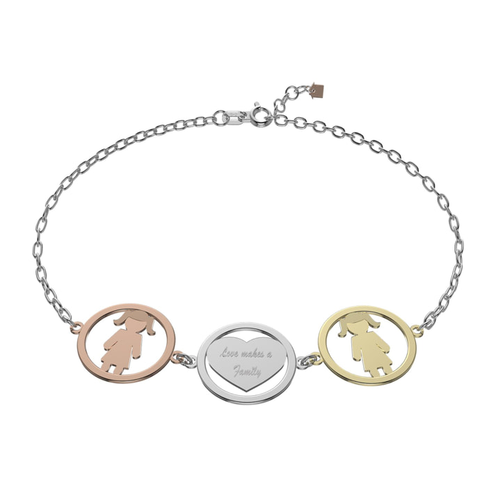 Bracciale Love Makes a Family Bimba-Cuore-Bimba Argento Multicolore