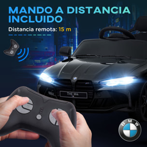 Coche Eléctrico para Niños BMW M4 Coche de Batería para Niños 12V con Mando a Distancia Faros Bocina Música Velocidad 3-5 km/h Cinturón de Seguridad Negro