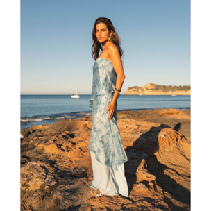 Vestido largo de tres capas con estampado floral
