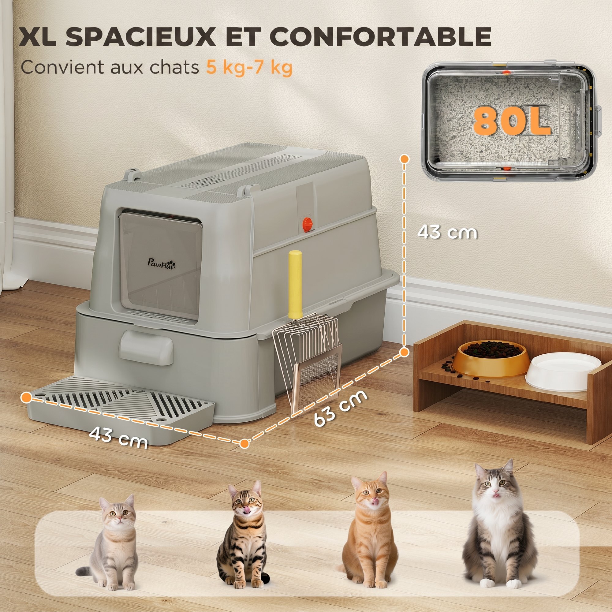 Maison de toilette XL 80L acier inox multi-accessoires gris