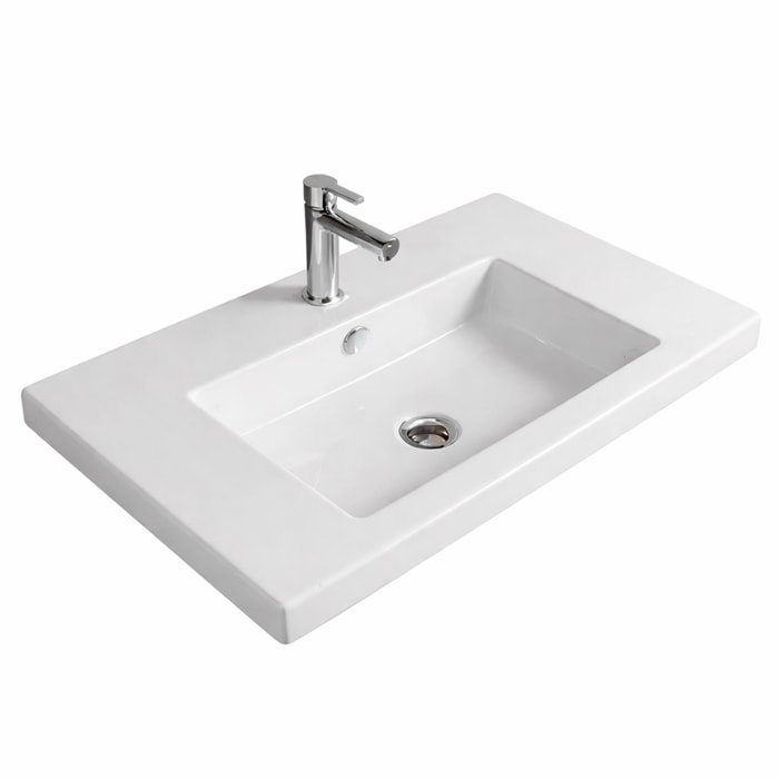 Lavabo Da Incasso Rettangolare Lavandino Bagno In Ceramica Design Moderno Elegante Per Top Bagno 101 x 36 cm Bianco