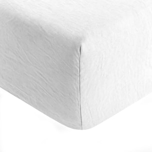 Drap housse microfibre lavee - bonnet 28cm blanc