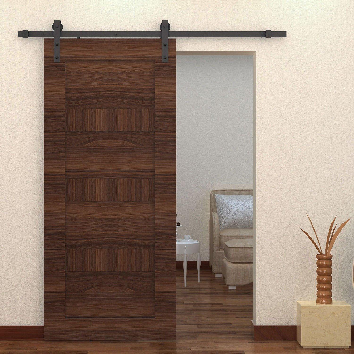 HOMCOM 200 cm Herraje para Puerta Corredera de Madera Kit de Accesorios Guía de Riel con Tornillos Carga Máx. 90 kg Acero al Carbono Marrón