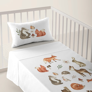Cool Kids - Juego de Sábanas Estampadas - Infantil - Incluye 1 Funda de Almohada + 1 Sábana Bajera - 100% Algodón - Cuna/Maxicuna - Woodland