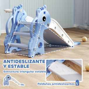 Tobogán Infantil 3 en 1 Tobogán para Niños de 1 a 3 Años con Escalera Canasta de Baloncesto y Diseño de Jirafa para Interior 106x51,5x52 cm Azul