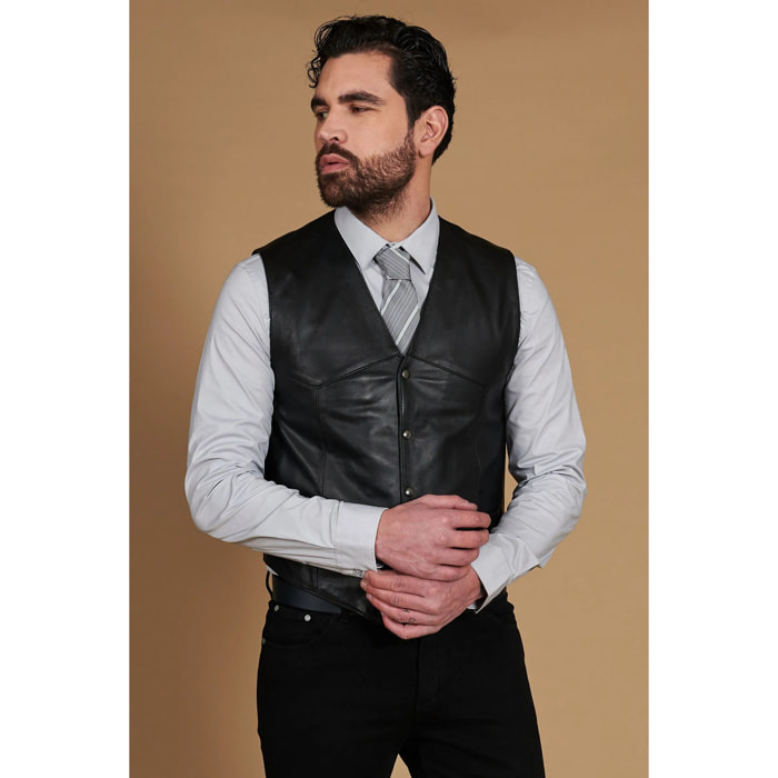 Gilet in pelle nera uomo stile classico
