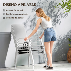 Juego de 4 Sillas de Jardín Exterior Sillas Terraza Exterior Apilables Sillón de Comedor con Tela Transpirable Marco de Metal Reposabrazos y Respaldo 54x75,5x95 cm Gris Claro