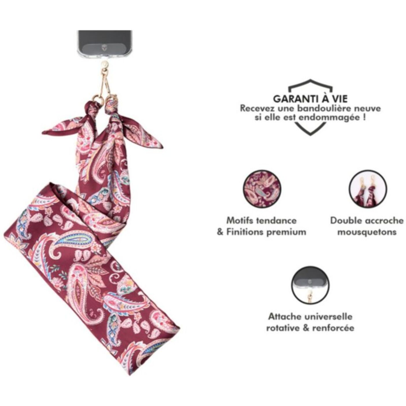 Bandoulière FORCE CASE Bandoulière bandana Bordeaux