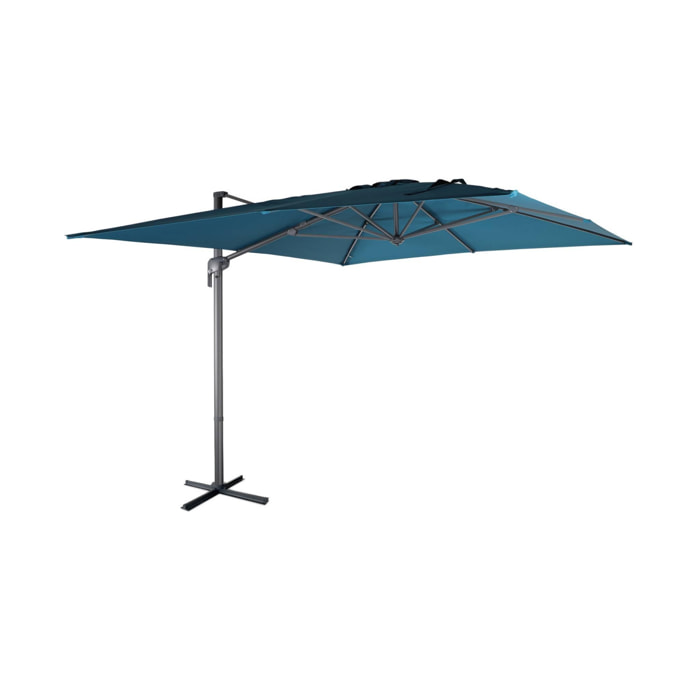 Parasol déporté rectangulaire 3x4m – Antibes – bleu canard – parasol déporté. inclinable. rabattable et rotatif à 360°