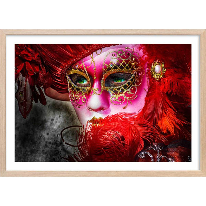 Affiche deco Masque vénitien aux yeux verts Affiche + cadre en bois - Chêne