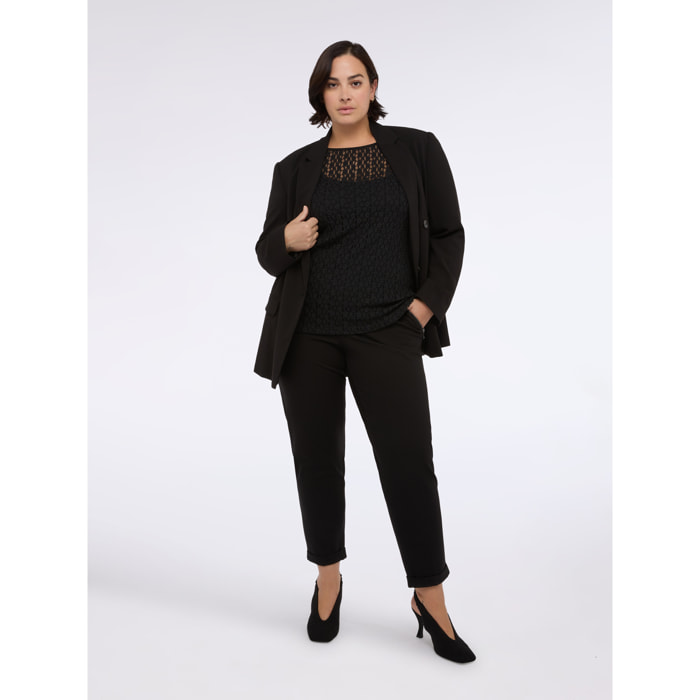 Fiorella Rubino - T-shirt in jersey con lavorazione traforata - Nero