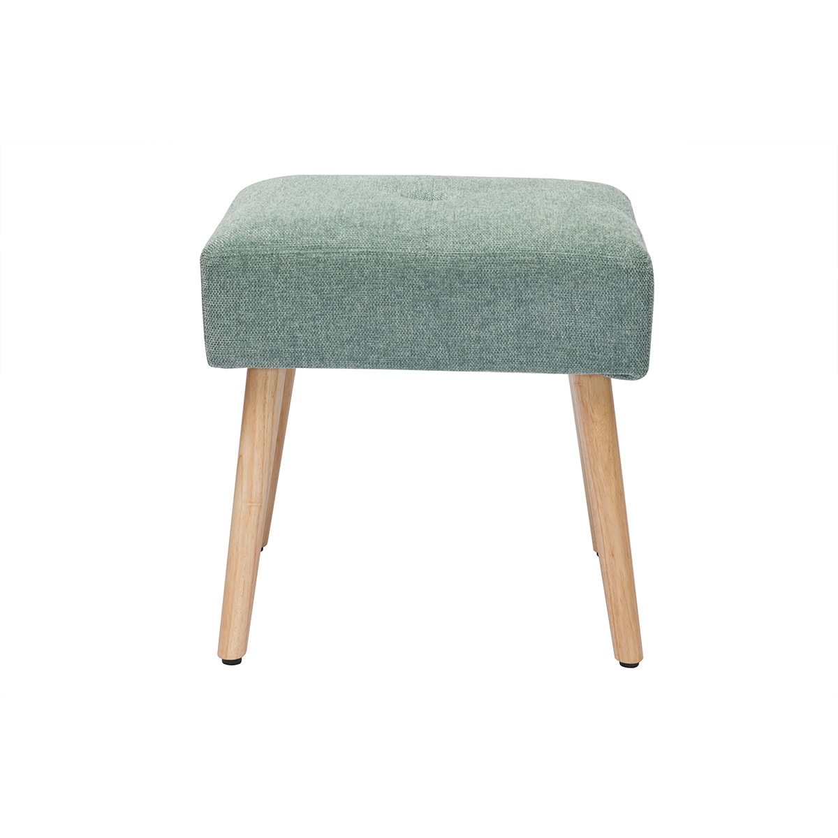 Tabouret bas en tissu effet velours texturé vert céladon et bois clair massif H46 cm GUESTA