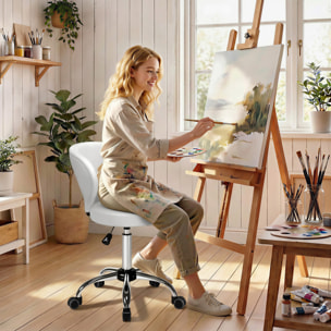 Tabouret de massage travail pivotant réglable 51-66H cm dossier ergonomique blanc