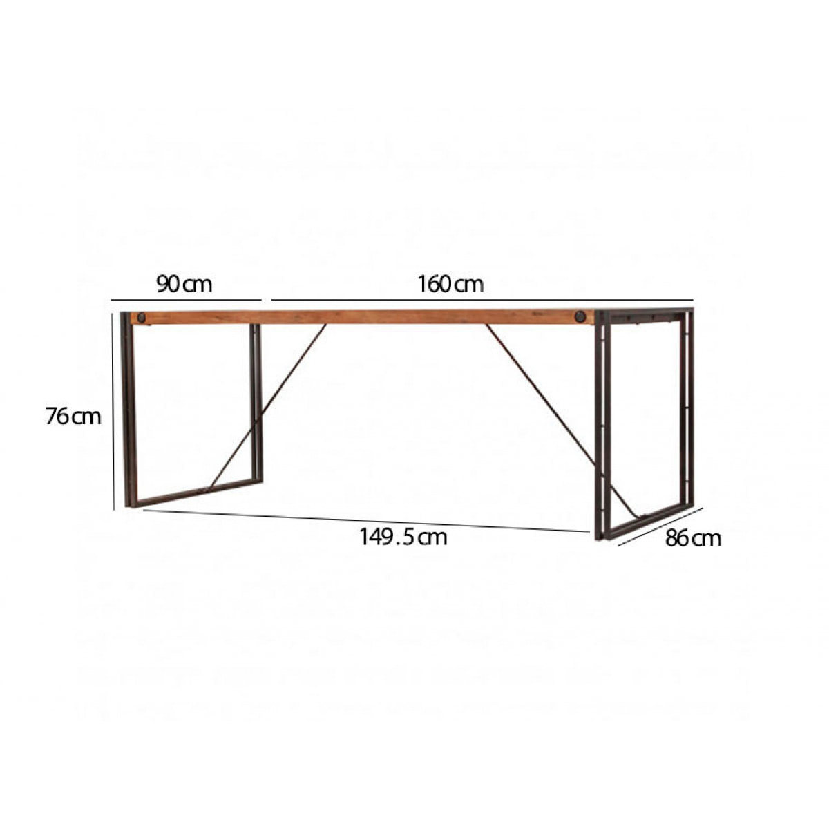 Table repas en bois et métal style industriel L160cm - ATELIER