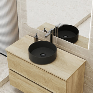 Ensemble de Salle de Bain Gloom | Meuble de Salle de Bain Suspendu | 100 cm Nature | Deux Tiroirs | Lavabo sur Plan | Meuble Monté | Alday