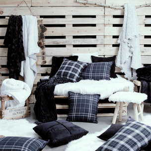 Ensemble plaid et coussin assorti uni WINTER SPIRIT SOFT COSY beige