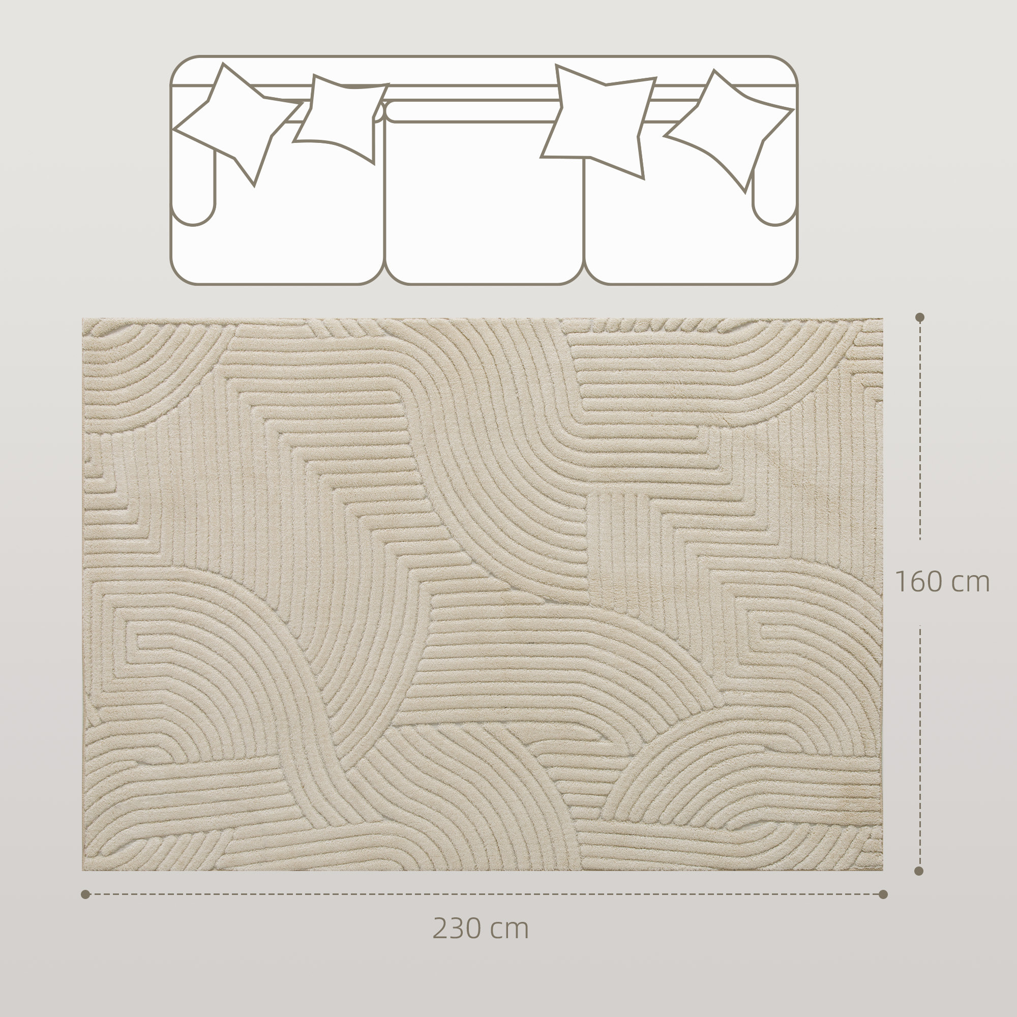 Alfombra Salón 230x160 cm Alfombra Pelo Corto Estilo Moderno Base Antideslizante Tejida a Máquina Tapete para Sala de Estar Dormitorio Comedor Crema
