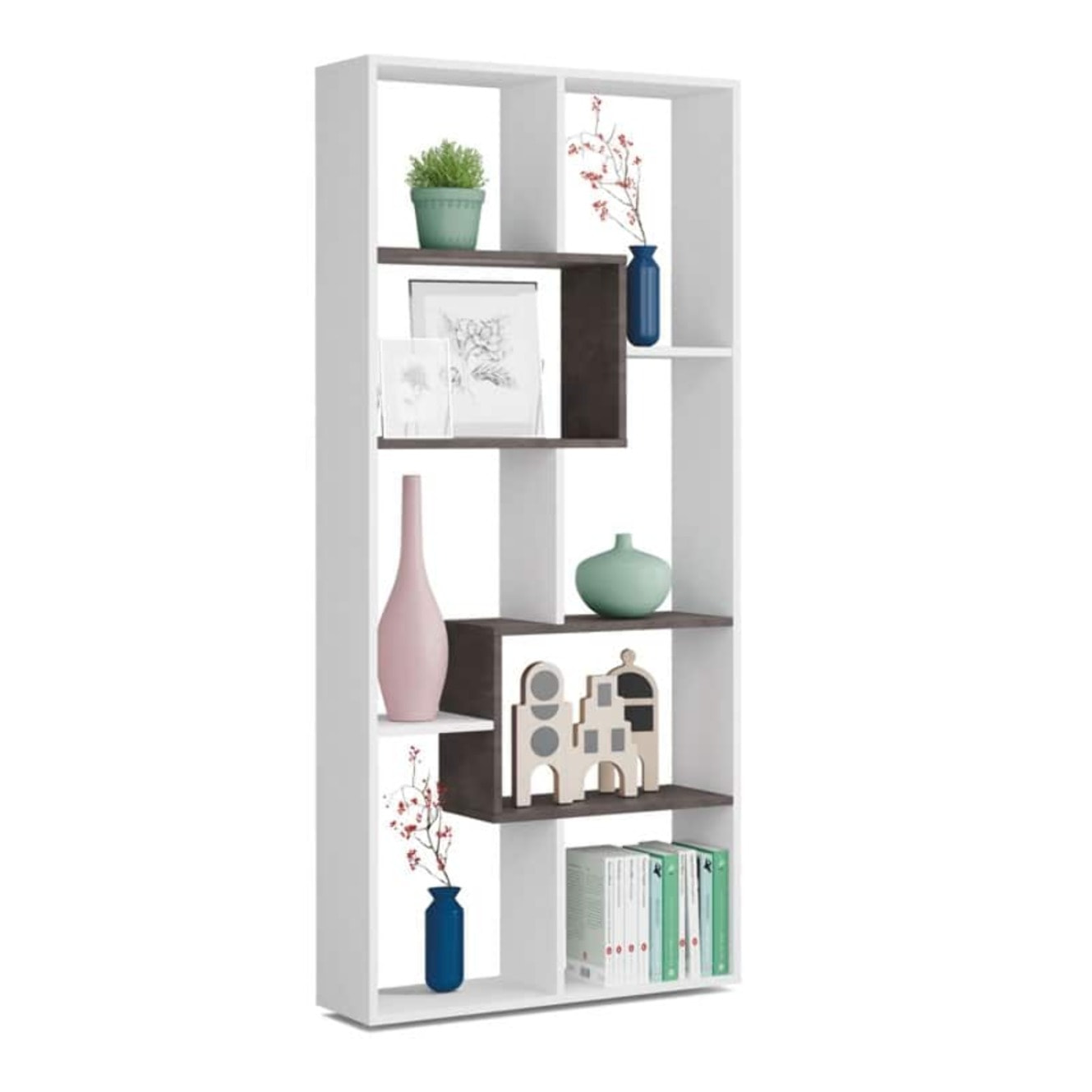 Libreria 8 Scomparti Reversibile Verticale o Orizzontale Scaffale Da Parete Divisorio Mobile Mobiletto Moderno Soggiorno 180x80x25 Cm Bianco e Ossido