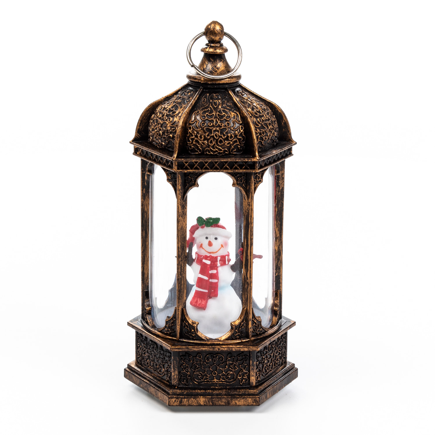 Candelabro di Natale con luce ed effetto neve di 14 cm. Design Pupazzo di neve.