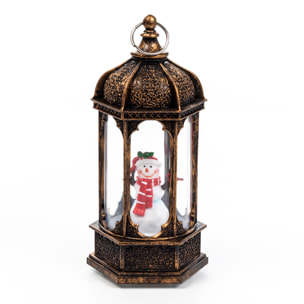 Candelabro di Natale con luce ed effetto neve di 14 cm. Design Pupazzo di neve.