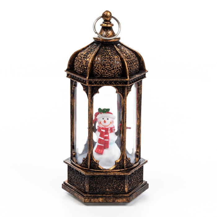 Candelabro di Natale con luce ed effetto neve di 14 cm. Design Pupazzo di neve.