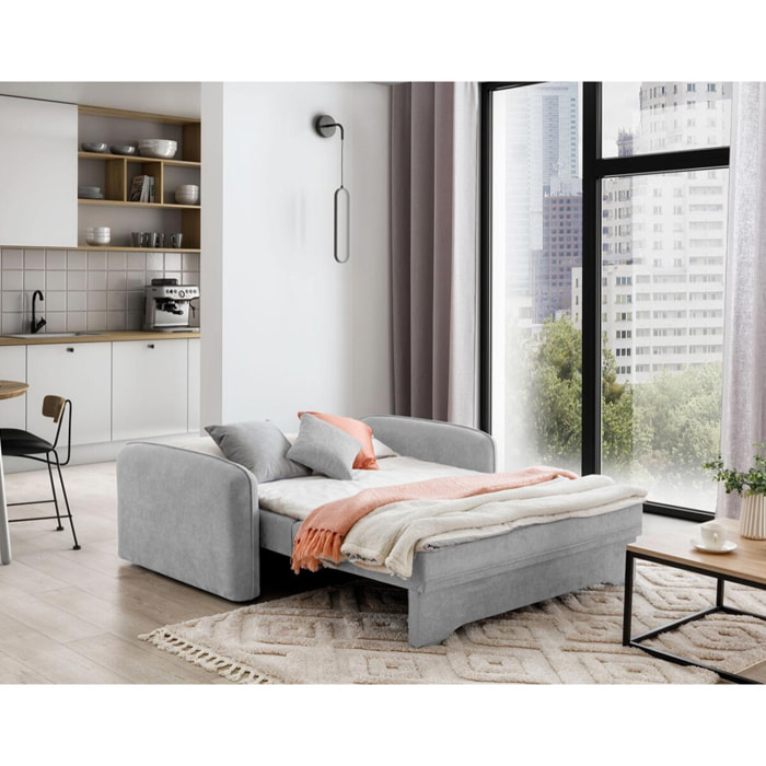 Michelle - canapé droit 3 places convertible avec coffre en velours - Gris clair