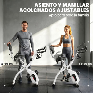Bicicleta Estática Plegable 4 en 1 con Respaldo y 8 Niveles Resistencia Magnética Bicicleta Estática Casa Ajustable con Bluetooth Monitor LCD Volante Bandas Sensor Pulso Soporte Móvil Blanco