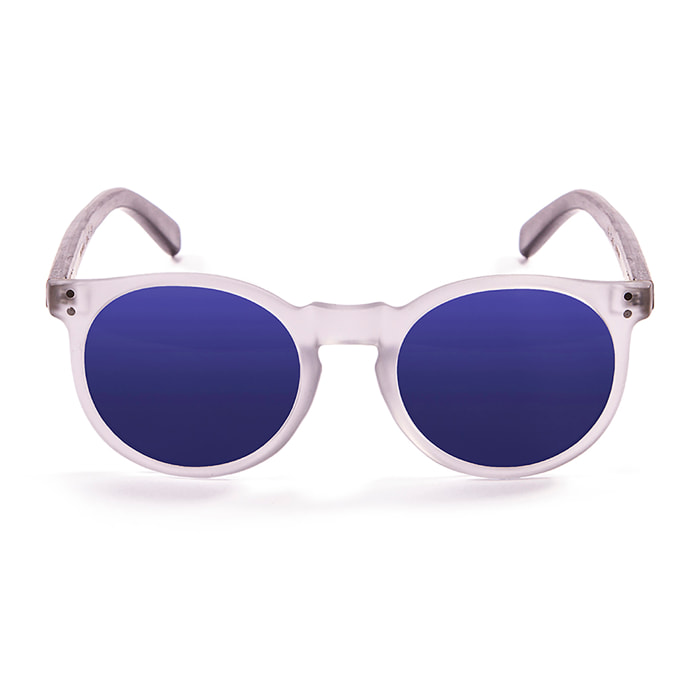 Gafas de sol OCEAN LIZARD WOOD - De brazo de bambú con montura transparente blanco / Revo azul