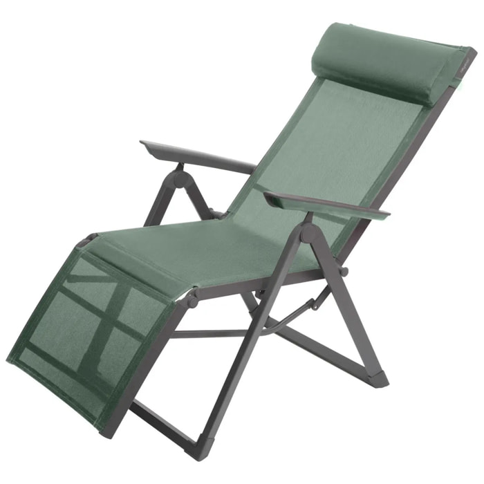 Fauteuil de jardin inclinable "Decima" vert olive & graphite 8 positions en aluminium traité époxy