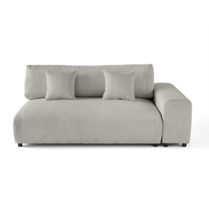 Garance - module d'assise 3 places avec accoudoir droit - en velours côtelé - Gris clair