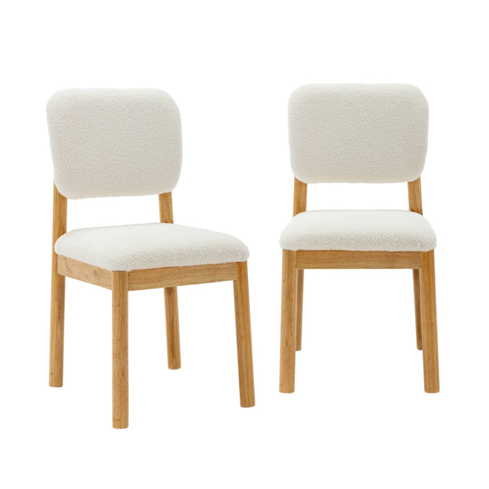 Lot de 2 chaises scandinaves piètement en bois d'hévéa revêtement bouclette
