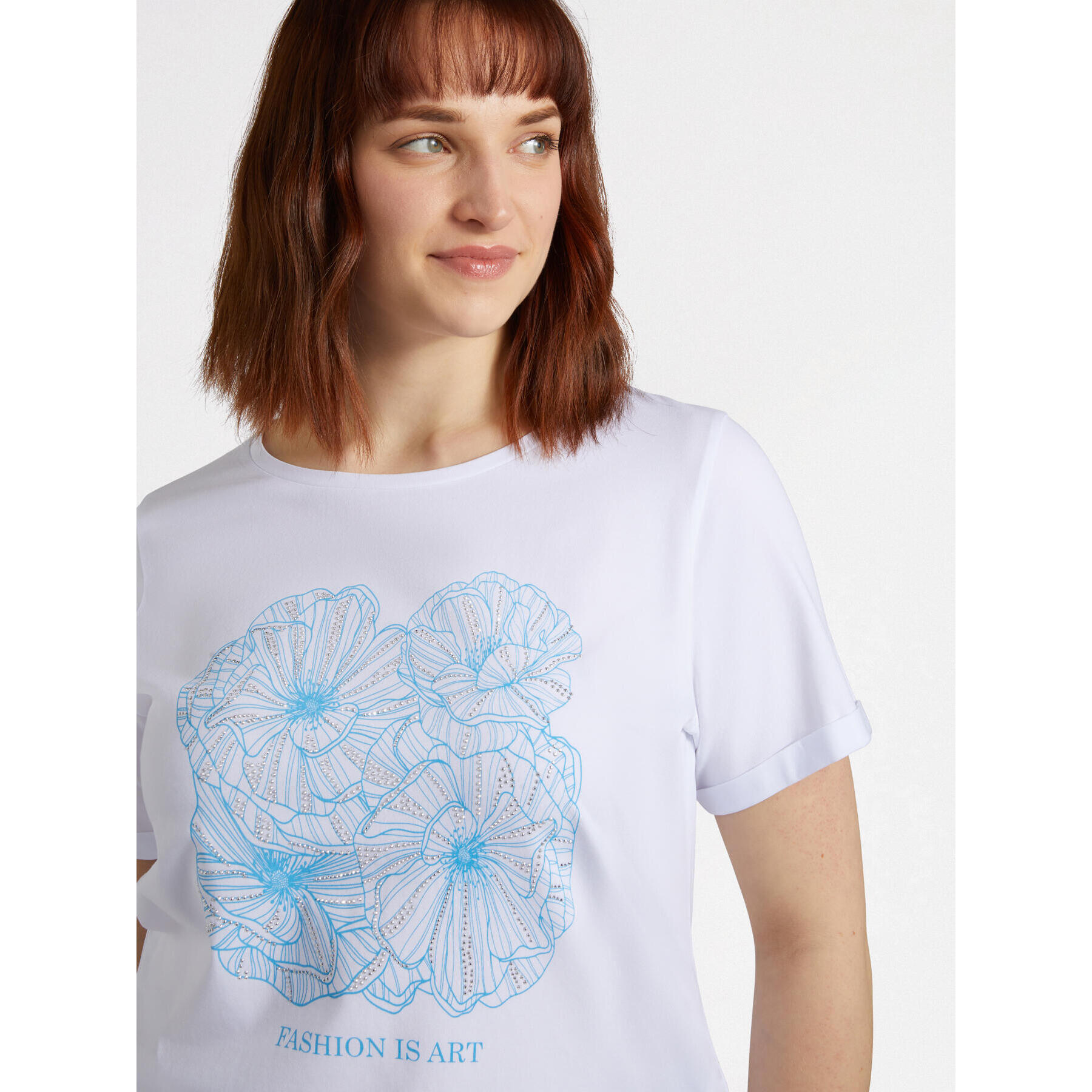 Fiorella Rubino - Camiseta con estampado de flores y tachuelas - Blanco