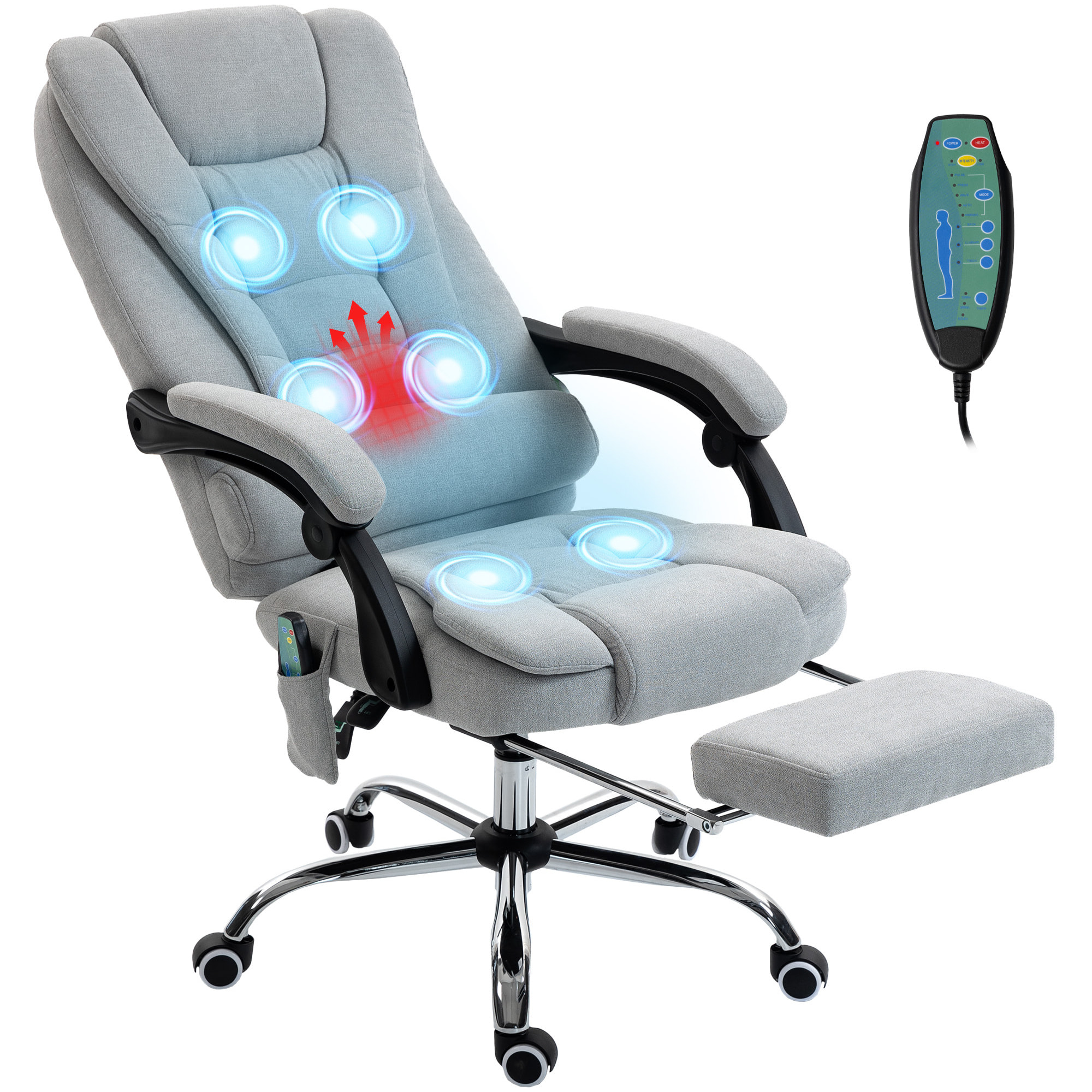 Fauteuil de bureau direction massant chauffant hauteur réglable dossier inclinable tissu gris clair