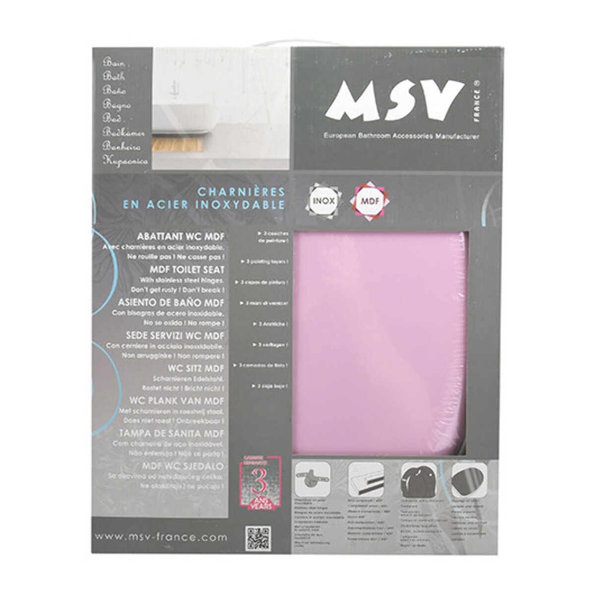 Abattant wc MDF CLEO Rose Poudré - Charnières Inox MSV