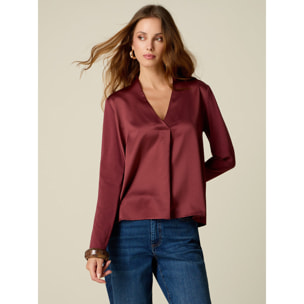 Oltre - T-shirt bimaterica maniche lunghe - Bordeaux