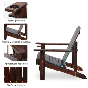 Silla Adirondack de Madera Silla de Jardín con Reposabrazos y Respaldo Alto para Terraza Balcón Exterior 72,5x97x93 cm Marrón